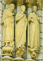 Chartres, Cathedrale, Portail nord, Baie de droite, Balaam et son anesse, la Reine de Saba et un africain, Salomon et le fou Marcoulf